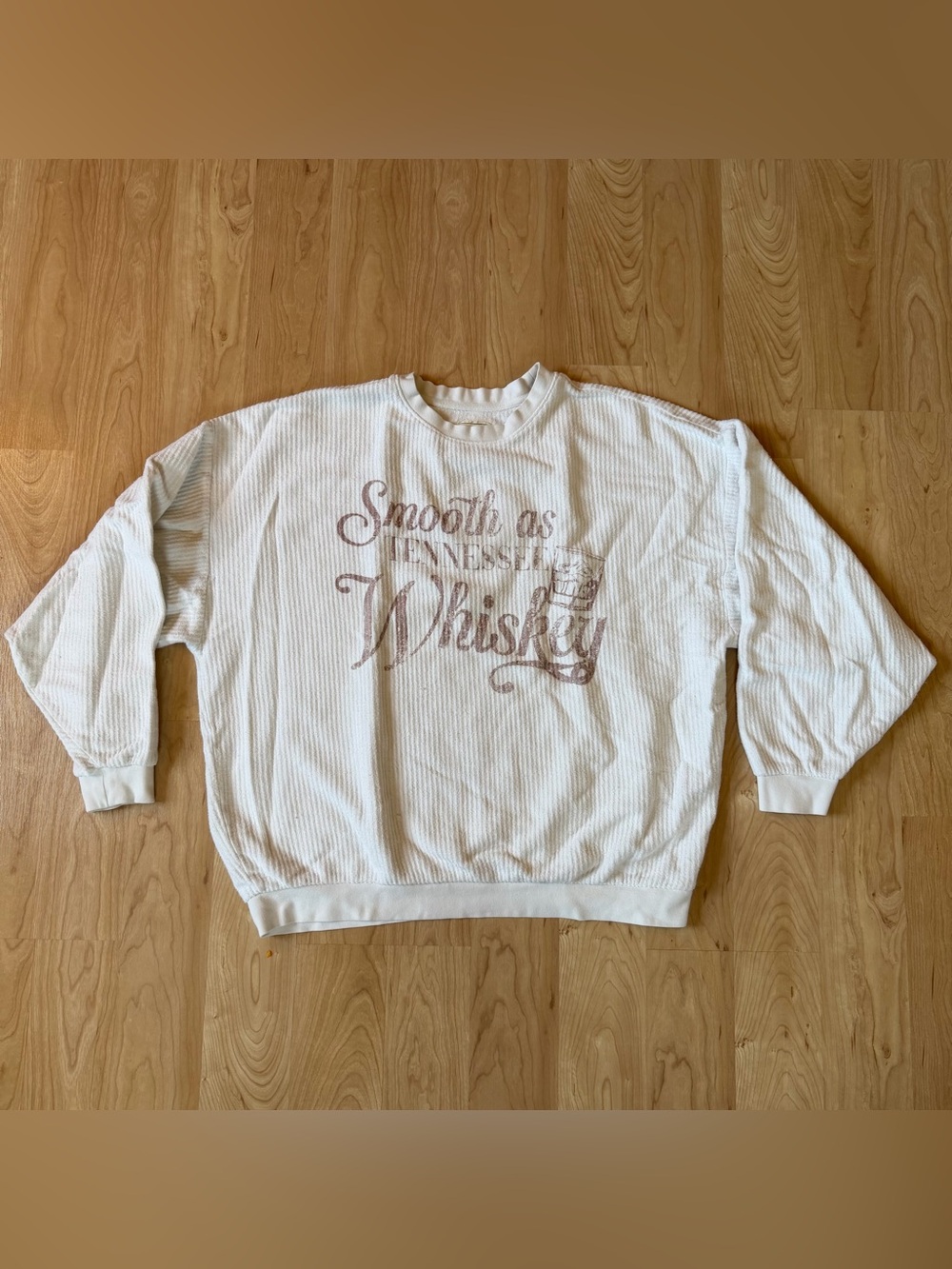Cream Crewneck Graphic Thermal Pullover - "Smooth as Tennessee Whiskey"